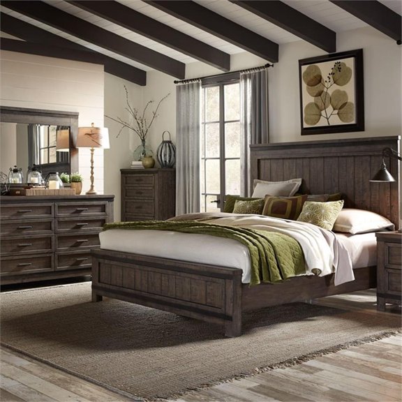 Pemberly Row King Panel Bed with 8-Drawer Dresser Mirror and 5-Drawer Chest