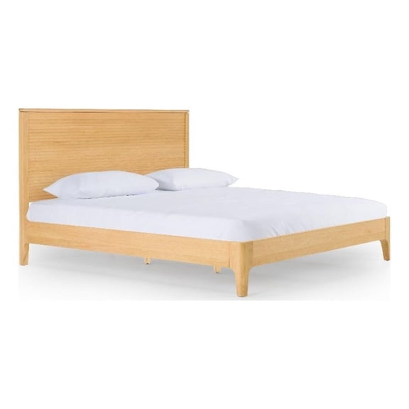 Pemberly Row King Platform Bed with Fluted Panel Headboard in Natural Oak Brown