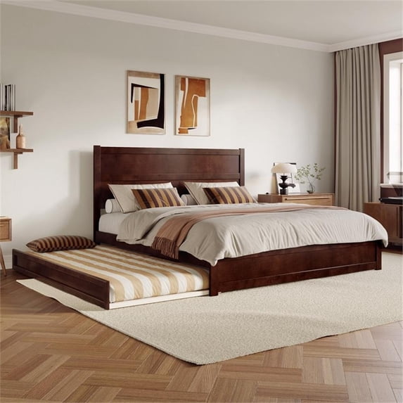 Pemberly Row King Platform Bed with Footboard and Twin XL Trundle in Walnut