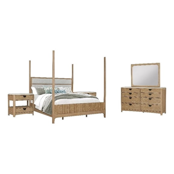 Pemberly Row King Poster Bed with 2 Nightstands and Dresser with Mirror