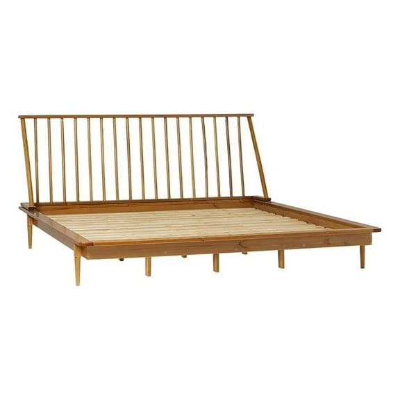 Pemberly Row King Size Spindle Bed in Wood in Caramel - Easy Assembly