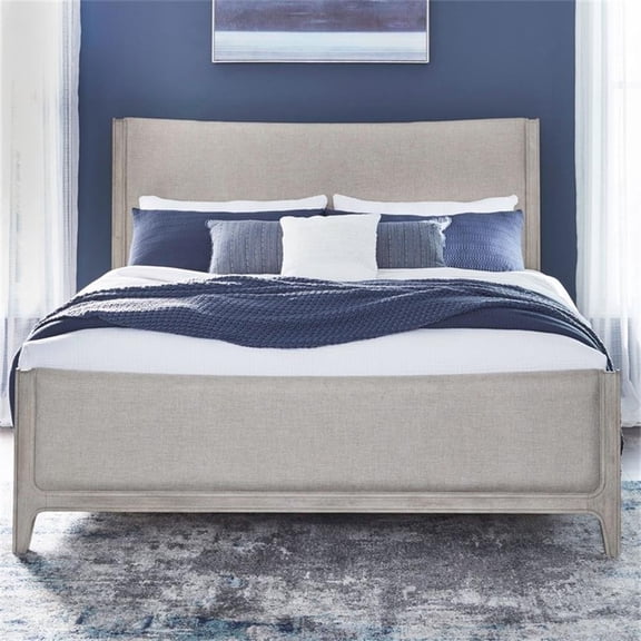 Pemberly Row King Upholstered Bed Frame with Scooped Crown in Sanctuary White