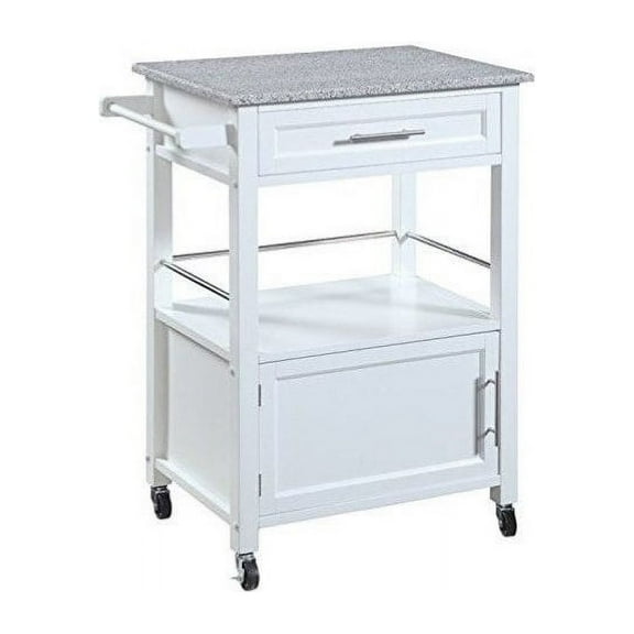 Pemberly Row Kitchen Cart with Granite Top in White