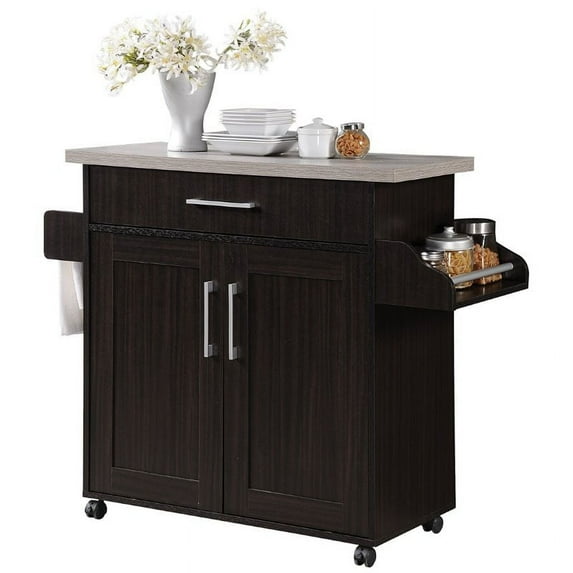 Pemberly Row Kitchen Island with Spice Rack in Chocolate Gray