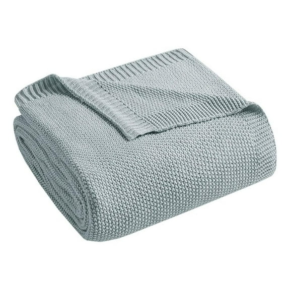 Pemberly Row Knit Contemporary Acrylic Fabric King Blanket in Blue