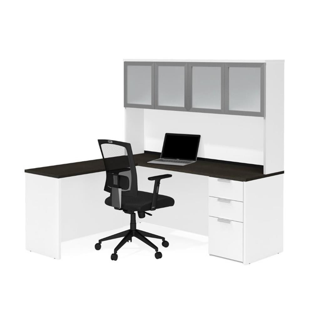 4 Rows Desk Pemberly Row L Desk with 4 Door Hutch in White and Deep Gray - Walmart.com