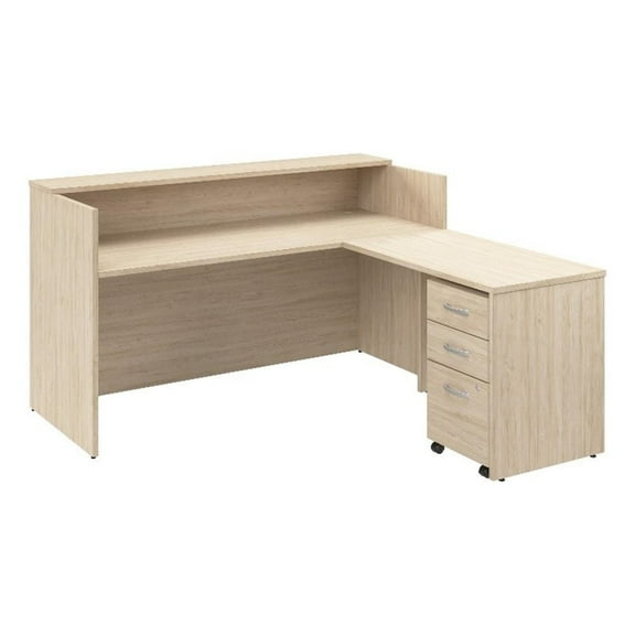 Pemberly Row L-Shape Reception Desk with Drawers - Natural Elm - Engineered Wood