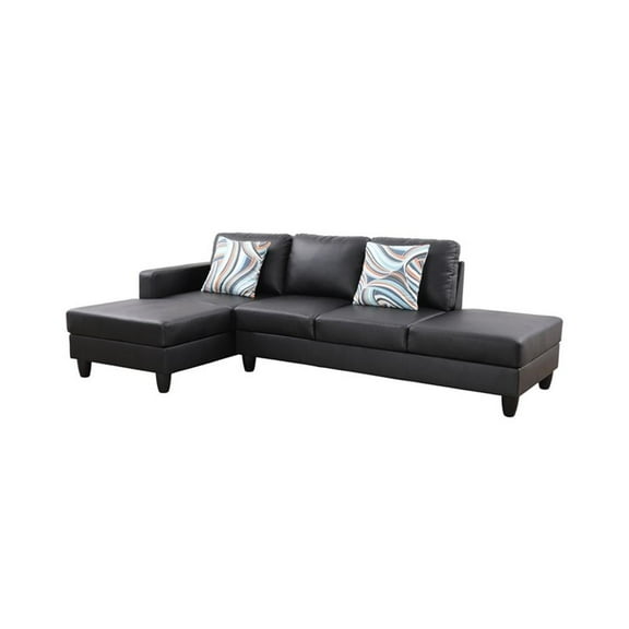 Pemberly Row L-Shaped Black Faux Leather 2-Piece Couch Living Room Sofa Set