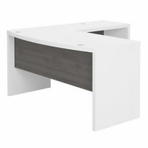 Pemberly Row L Shaped Bow Front Desk in Pure White and Gray - Engineered Wood