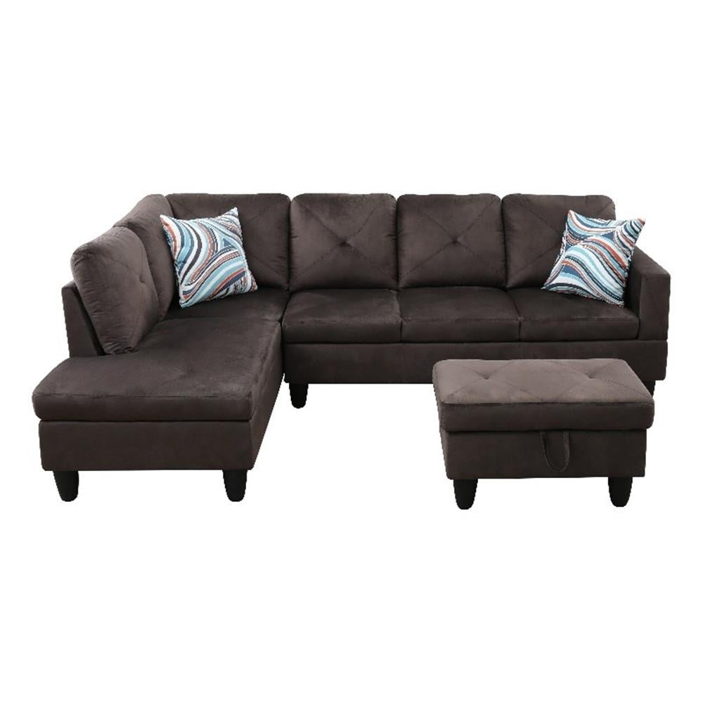 Pemberly Row L Shaped Chocolate Couch with Ottoman(Pillows Included ...