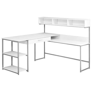 Pemberly Row L Shaped Computer Desk in White and Silver