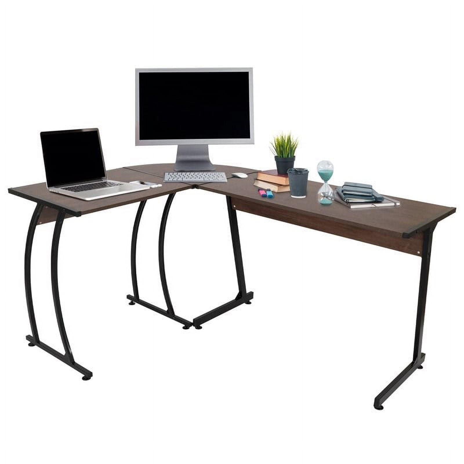 Pemberly Row LShaped Corner Wood Top Computer Desk in Aged Oak