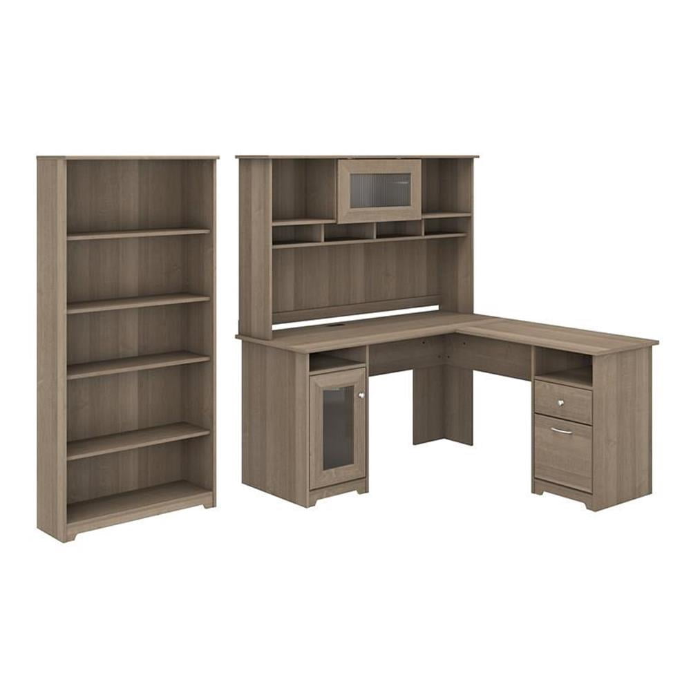 Pemberly Row L Shaped Desk with Hutch and Bookcase in Ash Gray ...