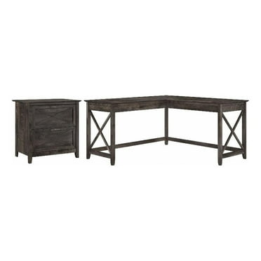 Pemberly Row L Shaped Desk with Lateral File Cabinet in Dark Gray - Wood
