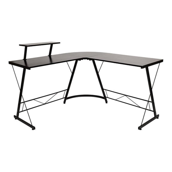 Pemberly Row L-Shaped Steel Metal Computer Gaming Desk in Black