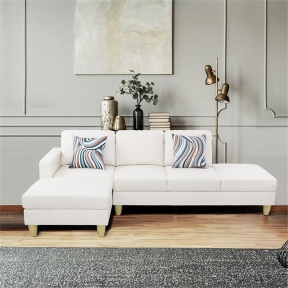 Pemberly Row L Shaped White Faux Leather 2-Piece Couch Living Room Sofa Set