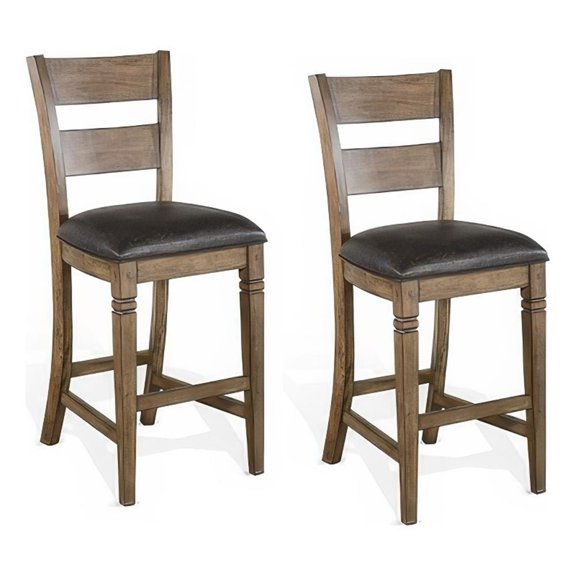 Pemberly Row Ladderback Barstool Chair Set of 2 in Black Microfiber and Taupe
