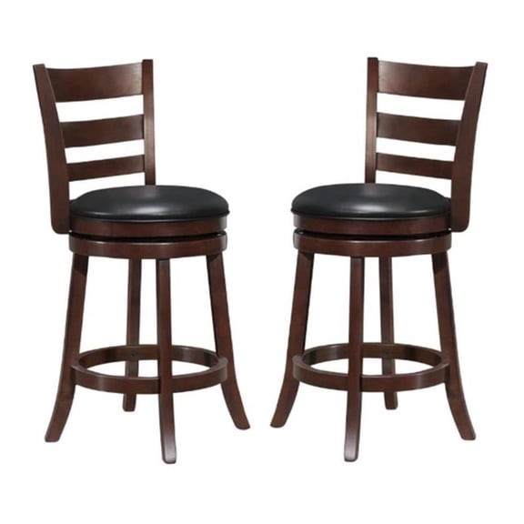 Pemberly Row Ladderback Faux Leather Counter Stool in Dark Cherry - Set of 2