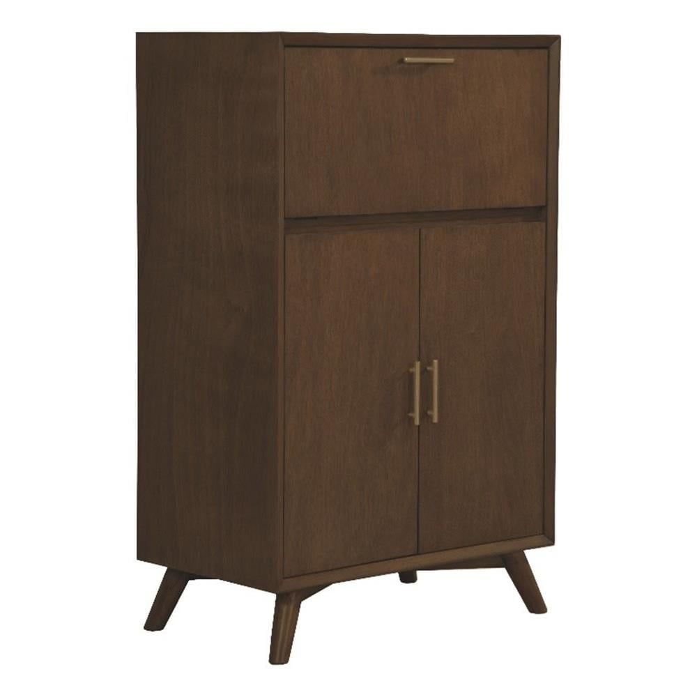 Walnut Mahogany Mid-Century Modern Bar Cabinet with Drop Down Tray
