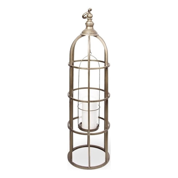 Pemberly Row Large Cage-Style Gold Metal Candle Holder Lantern