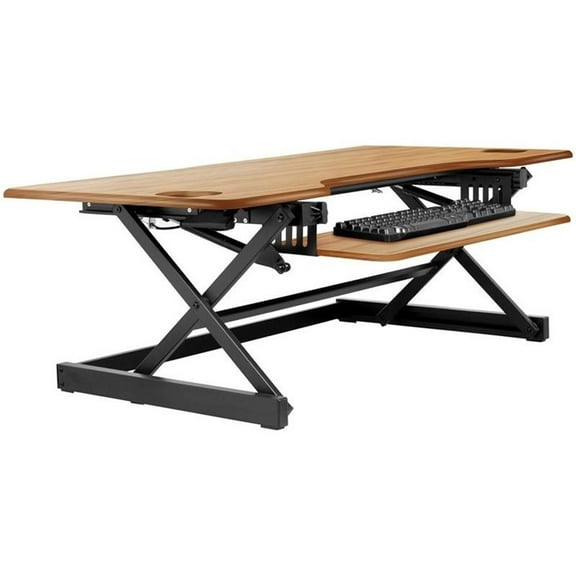 Pemberly Row Large Height Adjustable Standing Desk Converter - Teak Wood Grain