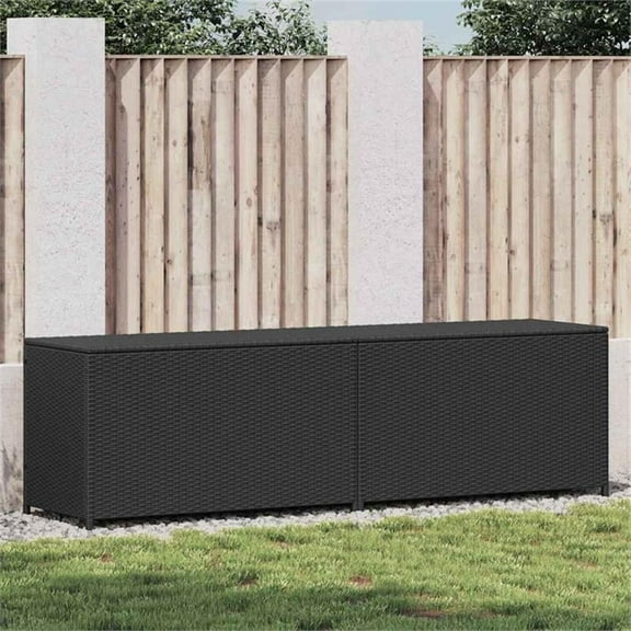 Pemberly Row Large Poly Rattan Powder-Coated Steel Storage Chest in Black