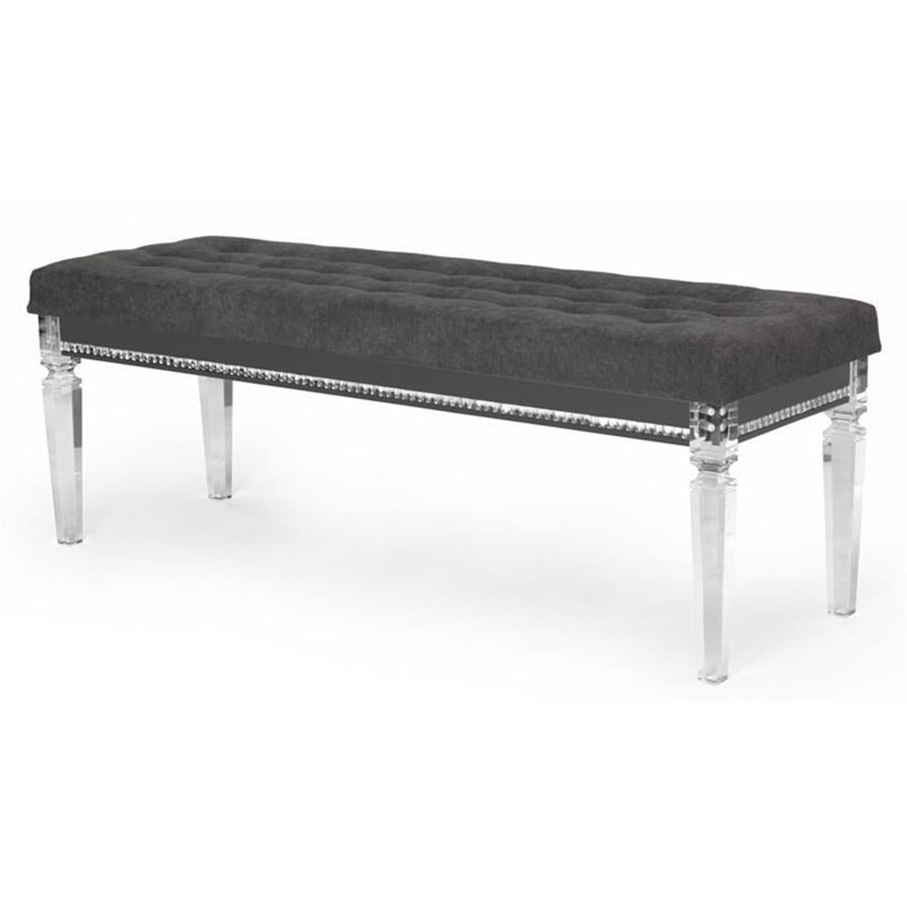 Pemberly Row Lavish Gray Velvet Bedside Bench with Acrylic Legs ...