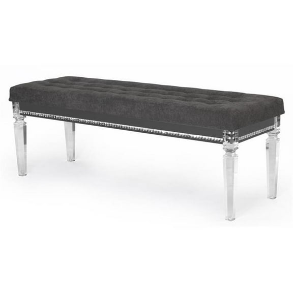 Pemberly Row Lavish Gray Velvet Bedside Bench with Acrylic Legs