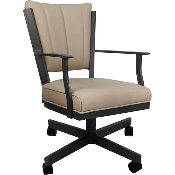 Pemberly Row Leather Dining Caster Chair Swivel Tilt in Tan on Grey