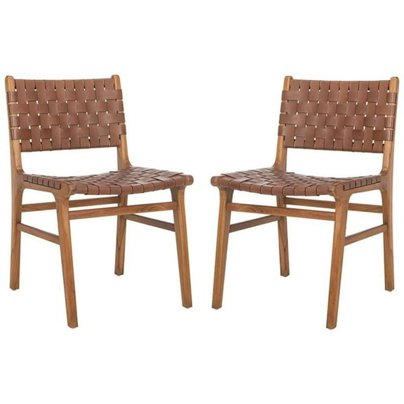 Pemberly Row Leather Dining Side Chair in Gray Beige/Sage (Set of 2)