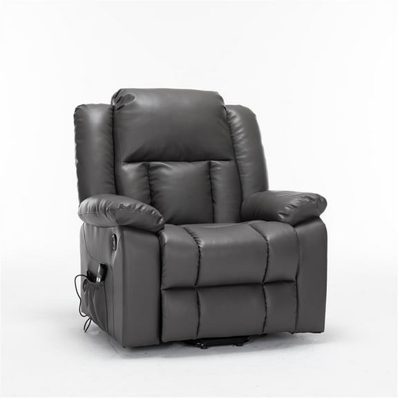 Pemberly Row Leather Lift Assist Recliner Chair with Heat and Massage Dark Gray