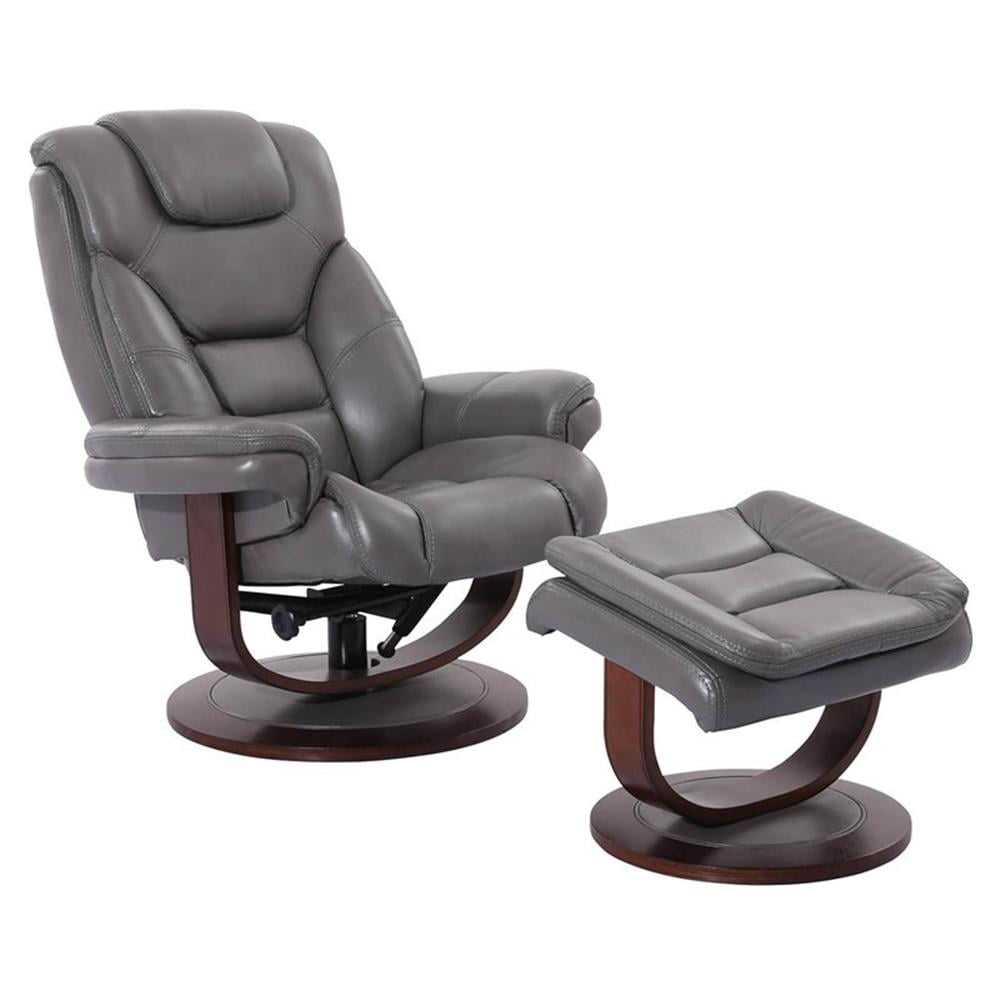 Pemberley Row Leather Gray Manual Reclining Swivel Chair with Ottoman 33.5"W x 36"D x 40"H Assembly Required