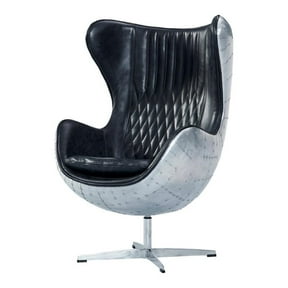 Pemberley Row Italian Leather Slate Chair Egg Aluminum Stitched Back 45.25"H Unassembled
