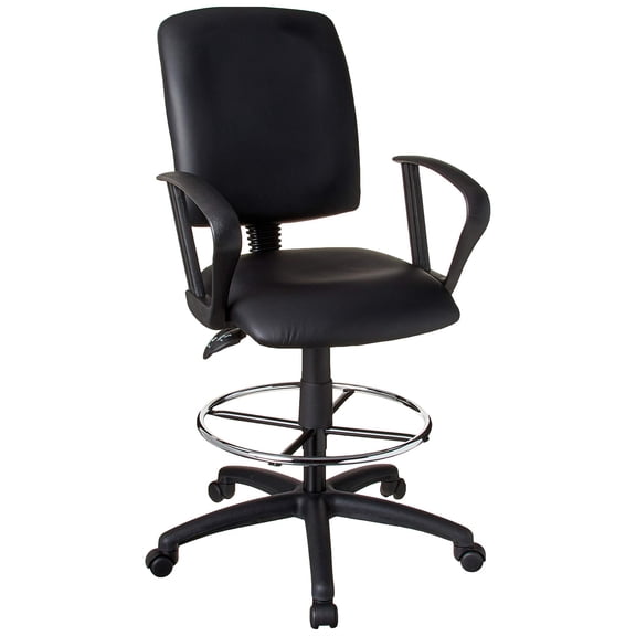 Pemberly Row Leather Multi Function Drafting Chair with Loop Arms in Black