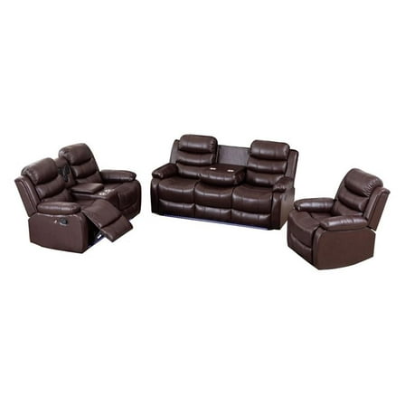 Pemberly Row Leather Multi Functional Sofa Set Reclining Living Room Set Brown