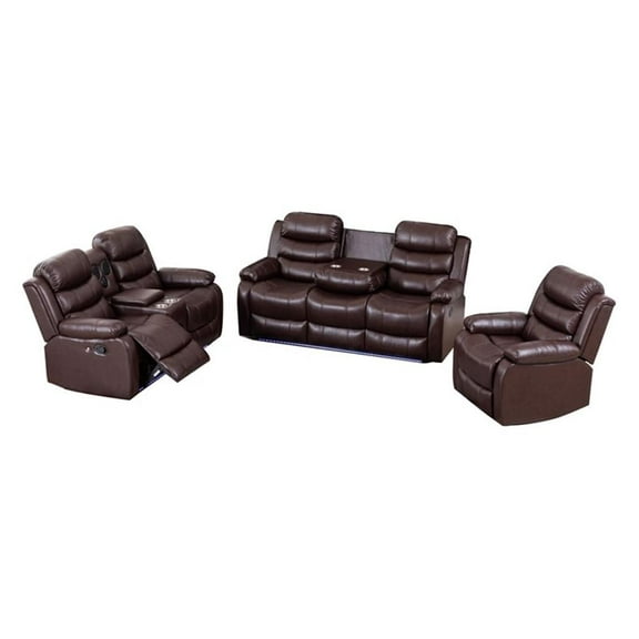 Pemberly Row Leather Multi Functional Sofa Set Reclining Living Room Set Brown