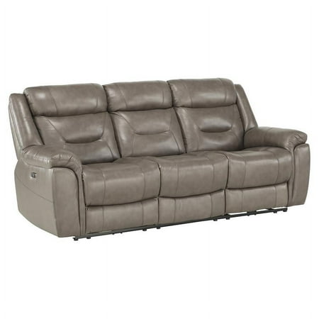 Pemberly Row Leather Power Double Reclining Sofa in Brownish Gray