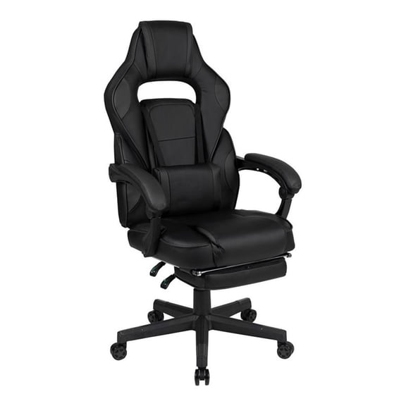 Pemberly Row LeatherSoft Gaming Chair with Recline Back/Arms in Black