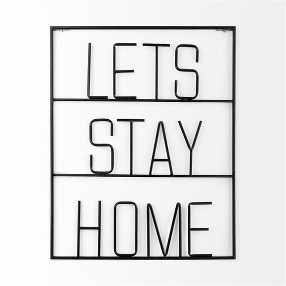 Pemberly Row Let'S Stay Home Metal Wall Sign Cut-Out Typography in Black