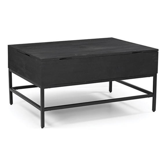 Pemberly Row Lift Top Storage Coffee Table with Natural Finish in Black Color