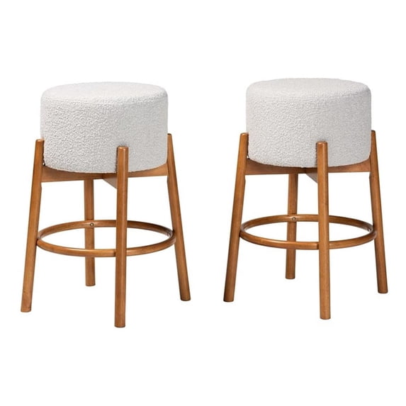 Pemberly Row Light Gray Fabric and Brown Wood 2-Piece Bar Stool Set
