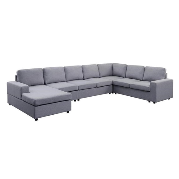 Pemberly Row Light Gray Linen 7-Seat Reversible Modular Sectional Sofa Chaise