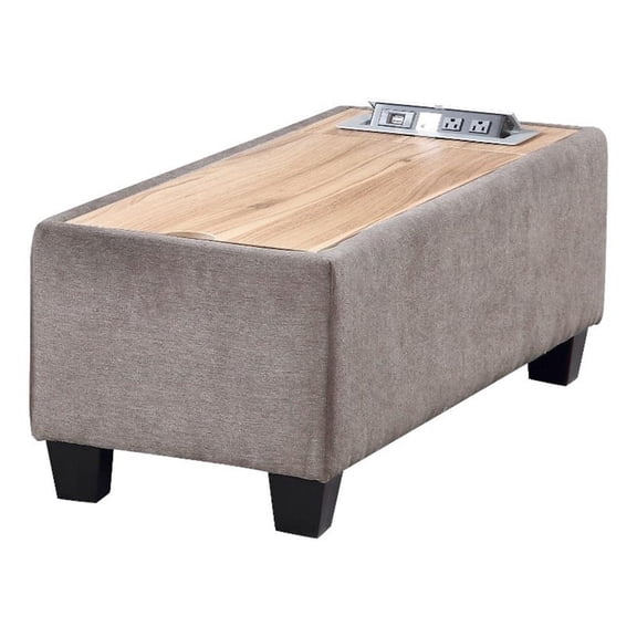 Pemberly Row Light Gray Upholstered Storage Ottoman Console with USB and AC