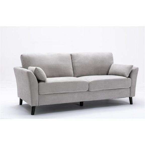Pemberly Row Light Gray Woven Fabric Sofa with Solid Wood Legs & Accent Pillows