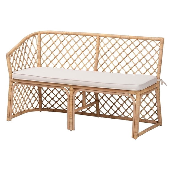 Pemberly Row Light Honey Rattan 2-Piece Open Weave Corner Bench Set