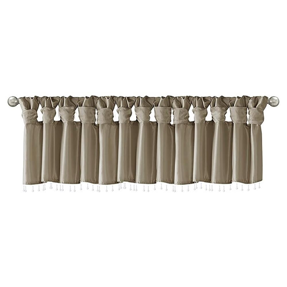Pemberly Row Lightweight Faux Silk Fabric Valance with Beads in Pewter