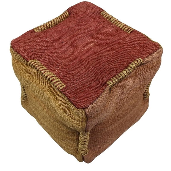 Pemberly Row Lightweight Upholstered Pouf Ottoman in Orange Fabric