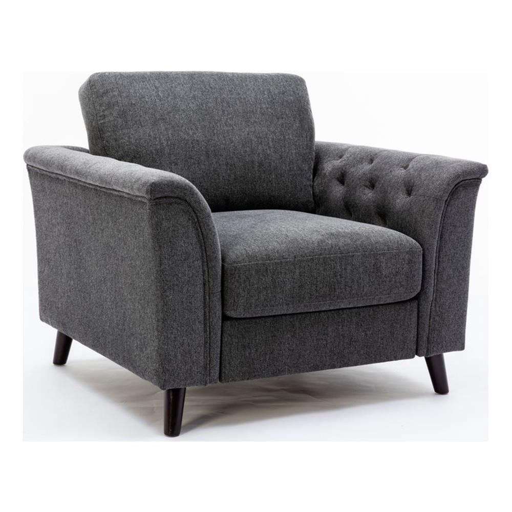 Pemberly Row Linen Fabric Chair with Tufted Arms in Dark Gray - Walmart.com