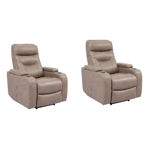 Pemberly Row Linen Power Reclining Home Theater Recliner Two Pack
