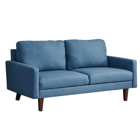Pemberly Row Linen Sofa Couch with Wooden Legs for Living Room Office - Blue